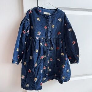 Floral Embroidered Kids Dress - Blue